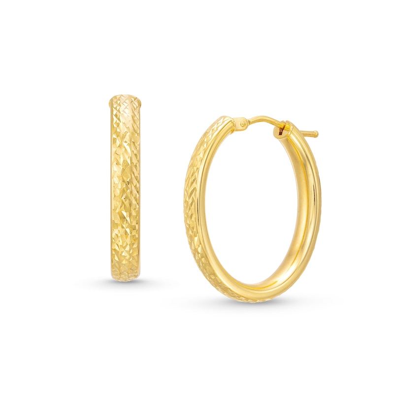 Italian Brilliance™ Diamond-Cut 25.0mm Oval Hoop Earrings in Hollow 14K Gold