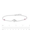 Thumbnail Image 4 of White Lab-Created Sapphire Heart and Lab-Created Ruby Bead Anklet in Sterling Silver - 10"