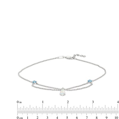 Pear-Shaped Lab-Created Opal and Swiss Blue Topaz Chandelier Anklet in Sterling Silver - 10"