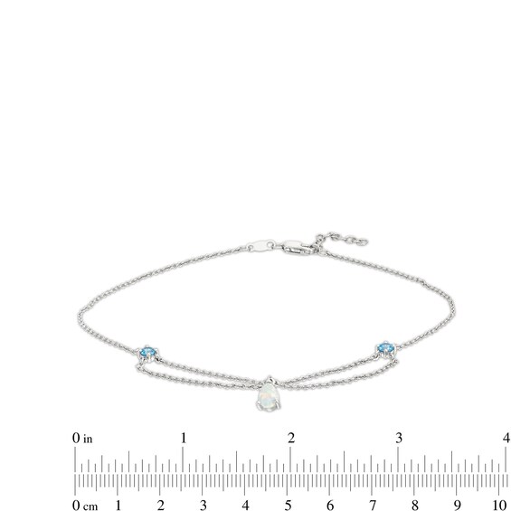 Pear-Shaped Lab-Created Opal and Swiss Blue Topaz Chandelier Anklet in Sterling Silver - 10"