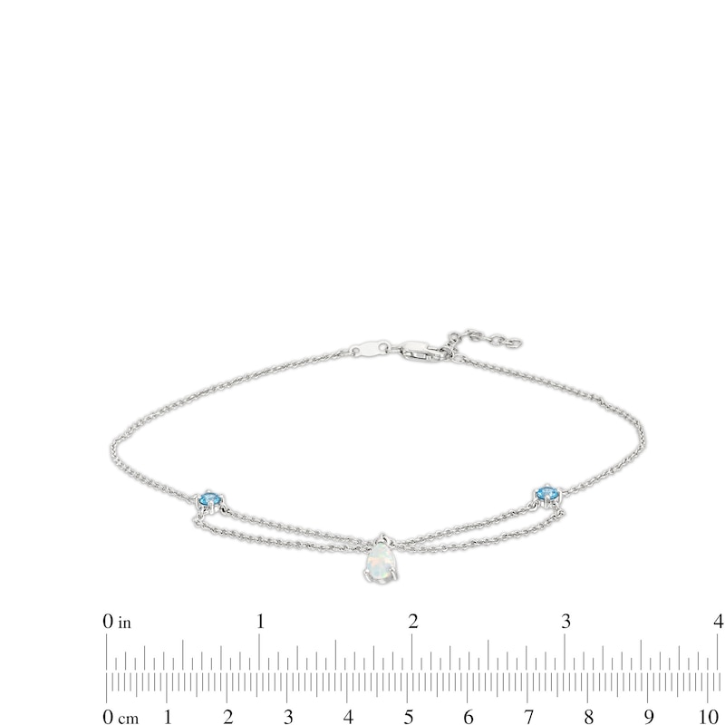 Pear-Shaped Lab-Created Opal and Swiss Blue Topaz Chandelier Anklet in Sterling Silver - 10"