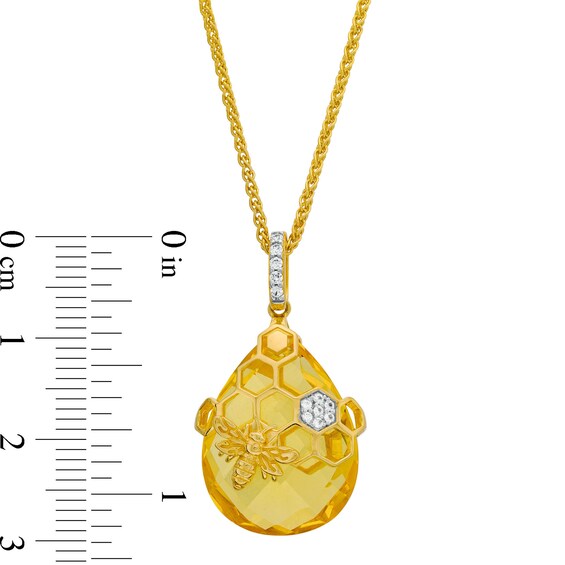 Faceted Pear-Shaped Citrine and White Lab-Created Sapphire Honeycomb Pendant in Sterling Silver with 14K Gold Plate