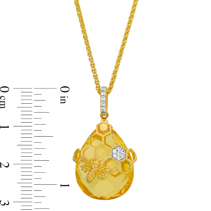 Main Image 4 of Faceted Pear-Shaped Citrine and White Lab-Created Sapphire Honeycomb Pendant in Sterling Silver with 14K Gold Plate