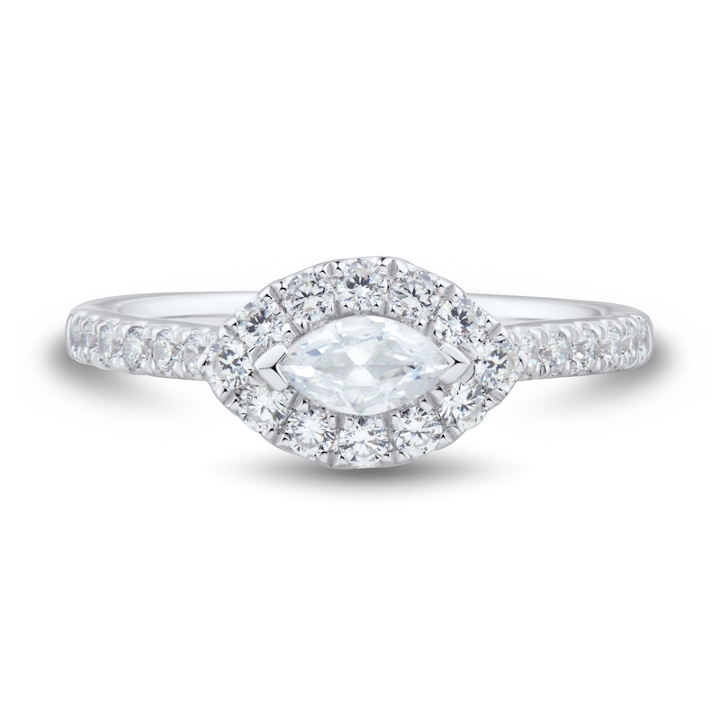 Main Image 3 of Sideways 0.69 CT. T.W. Marquise-Cut Diamond Frame Ring in 14K White Gold (I/SI2-I1)