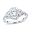 Thumbnail Image 1 of 0.95 CT. T.W. Oval Diamond Clover Frame Tri-Sides Ring in 14K White Gold (I/I1)