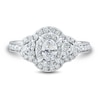 Thumbnail Image 3 of 0.95 CT. T.W. Oval Diamond Clover Frame Tri-Sides Ring in 14K White Gold (I/I1)