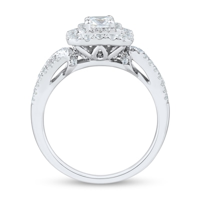 0.95 CT. T.W. Cushion-Cut Diamond Double Frame Split Shank Engagement Ring in 14K White Gold (I/SI2)