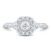 Thumbnail Image 3 of 0.95 CT. T.W. Cushion-Cut Diamond Frame Tri-Sides Vintage-Style Engagement Ring in 14K White Gold (I/SI2)
