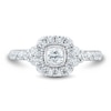 Thumbnail Image 2 of 0.95 CT. T.W. Cushion-Cut Diamond Frame Tri-Sides Vintage-Style Engagement Ring in 14K White Gold (I/SI2)