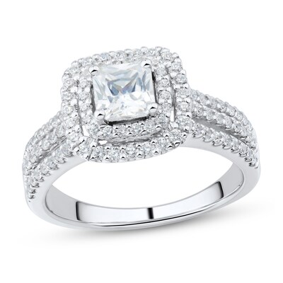 1.23 CT. T.W. Cushion-Cut Diamond Double Frame Triple Row Engagement Ring in 14K White Gold (I/I1)