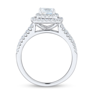 1.23 CT. T.W. Cushion-Cut Diamond Double Frame Triple Row Engagement Ring in 14K White Gold (I/I1)
