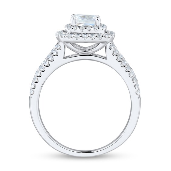 1.23 CT. T.W. Cushion-Cut Diamond Double Frame Triple Row Engagement Ring in 14K White Gold (I/I1)