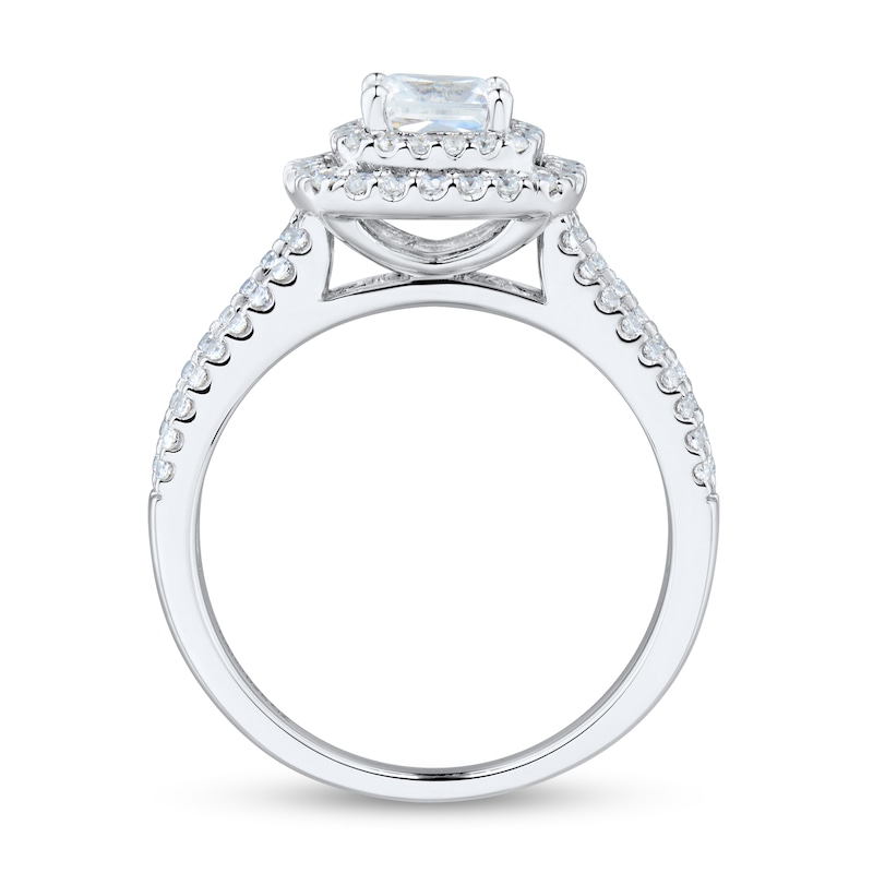 1.23 CT. T.W. Cushion-Cut Diamond Double Frame Triple Row Engagement Ring in 14K White Gold (I/I1)