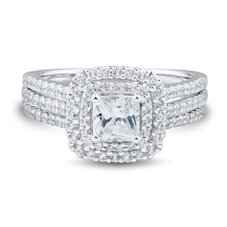 1.23 CT. T.W. Cushion-Cut Diamond Double Frame Triple Row Engagement Ring in 14K White Gold (I/I1)