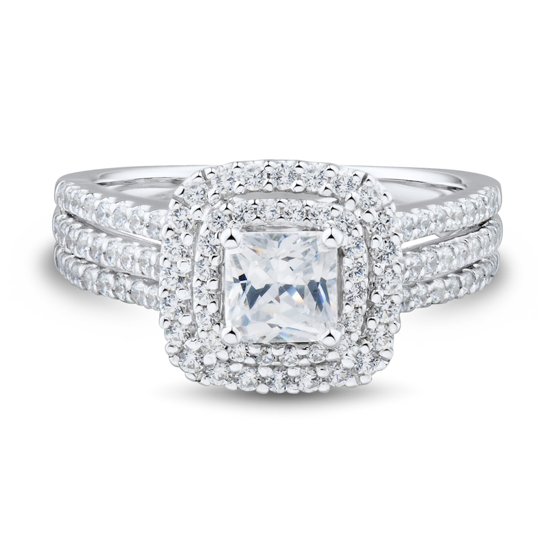 1.23 CT. T.W. Cushion-Cut Diamond Double Frame Triple Row Engagement Ring in 14K White Gold (I/I1)