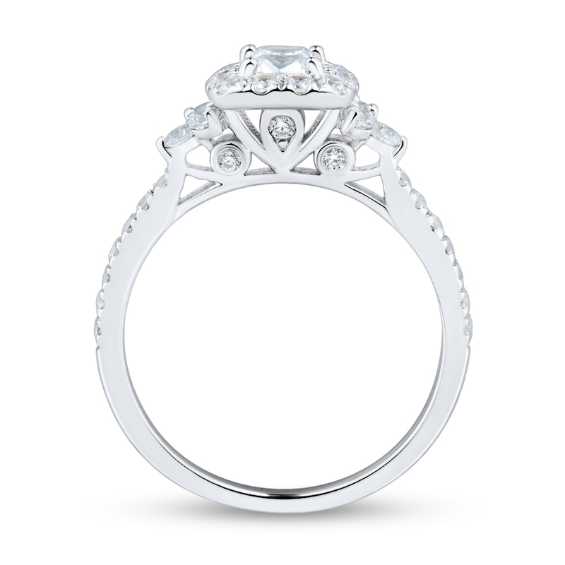 Main Image 2 of 0.95 CT. T.W. Cushion-Cut Diamond Frame Tri-Sides Engagement Ring in 14K White Gold (I/SI2-VS2)