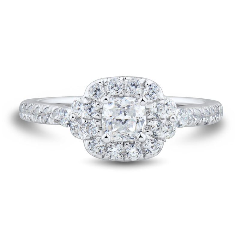 Main Image 3 of 0.95 CT. T.W. Cushion-Cut Diamond Frame Tri-Sides Engagement Ring in 14K White Gold (I/SI2-VS2)