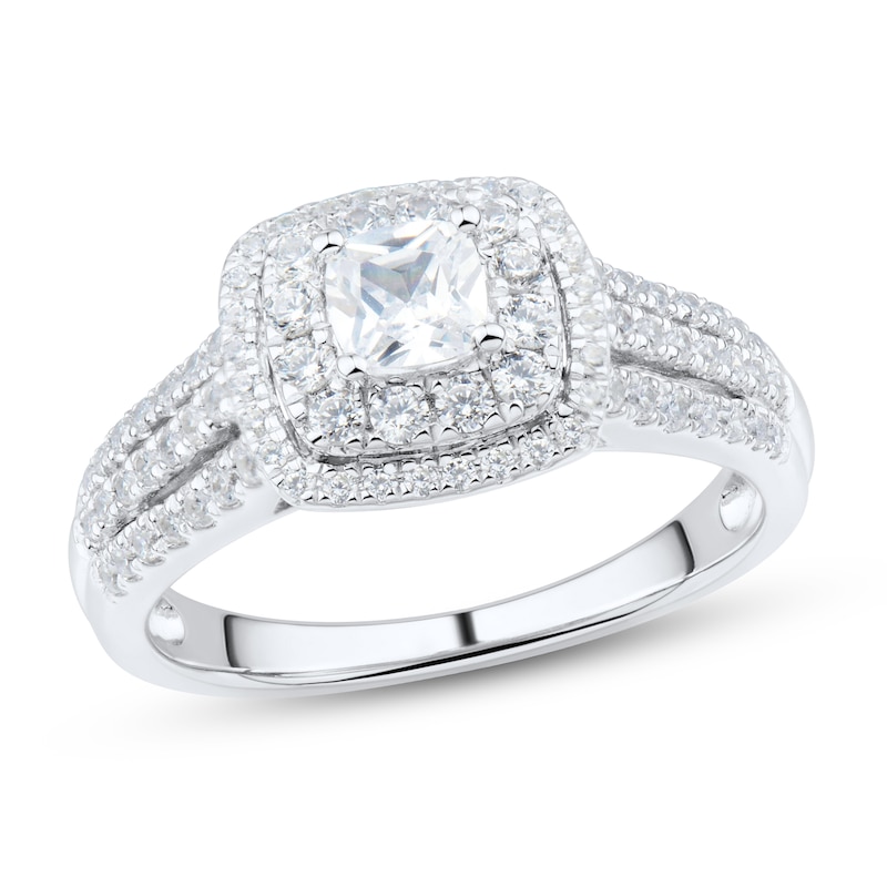 0.95 CT. T.W. Cushion-Cut Diamond Double Frame Triple Row Engagement Ring in 14K White Gold (I/I1)|Peoples Jewellers