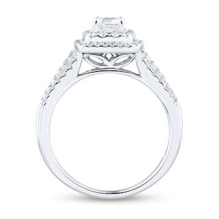 0.95 CT. T.W. Cushion-Cut Diamond Double Frame Triple Row Engagement Ring in 14K White Gold (I/I1)