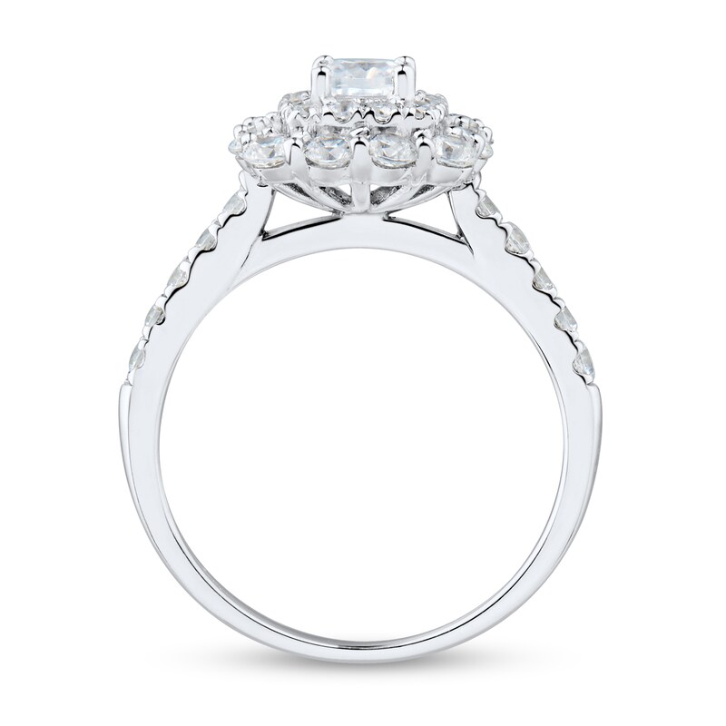 1.45 CT. T.W. Cushion-Cut Diamond Scallop Double Frame Engagement Ring in 14K White Gold (I/SI2)