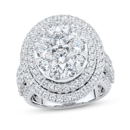 3.95 CT. T.W. Oval Multi-Diamond Double Frame Engagement Ring in 14K White Gold