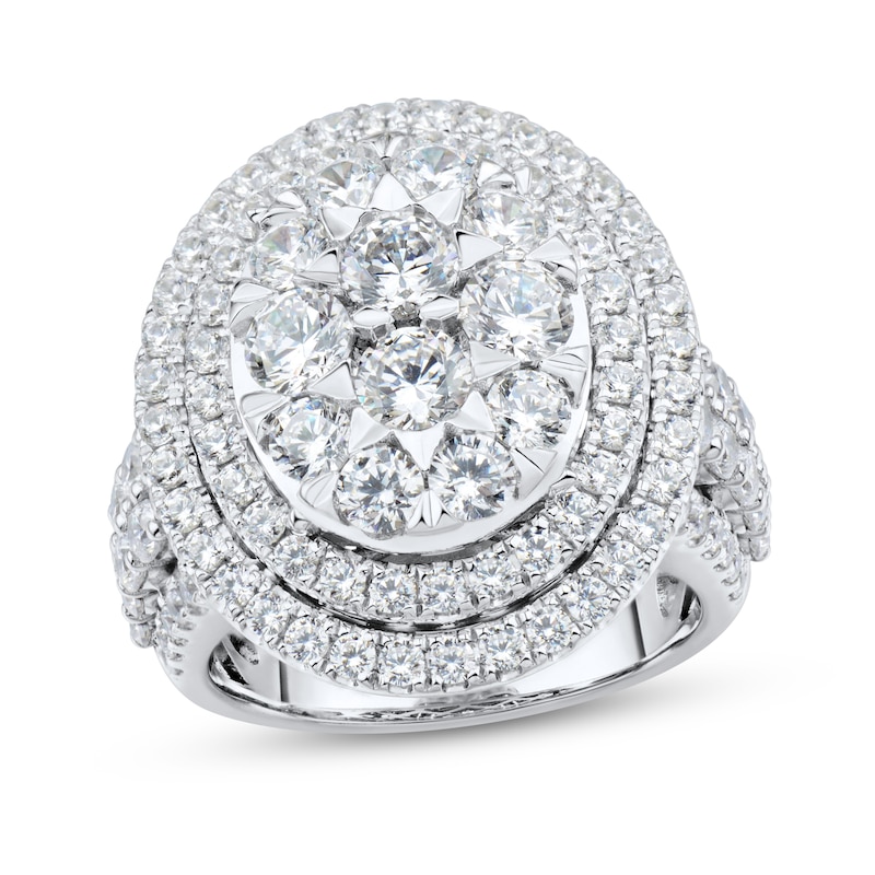 Main Image 1 of 3.95 CT. T.W. Oval Multi-Diamond Double Frame Engagement Ring in 14K White Gold