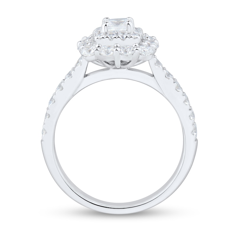 Main Image 2 of 1.45 CT. T.W. Cushion-Cut Diamond Scallop Frame Engagement Ring in 14K White Gold (I/SI2)