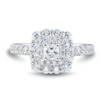 1.45 CT. T.W. Cushion-Cut Diamond Scallop Frame Engagement Ring in 14K White Gold (I/SI2)