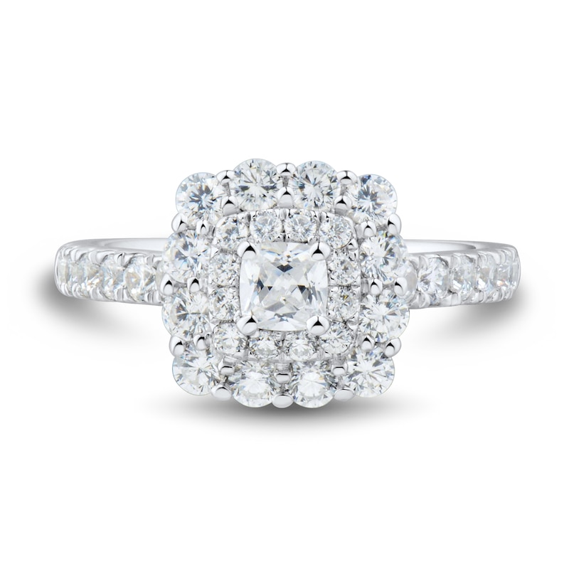 Main Image 3 of 1.45 CT. T.W. Cushion-Cut Diamond Scallop Frame Engagement Ring in 14K White Gold (I/SI2)