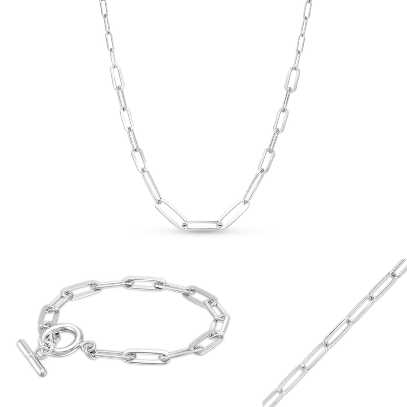 Paper Clip Chain Necklace and Bracelet Set in Solid Sterling Silver|Peoples Jewellers