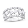 Thumbnail Image 1 of Heart-Shaped White Lab-Created Sapphire Edge Wavy Row Ring in Sterling Silver