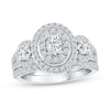 Thumbnail Image 1 of 1.40 CT. T.W. Oval Diamond Frame Double Row Three Stone Bridal Set in 14K White Gold (I/I1)