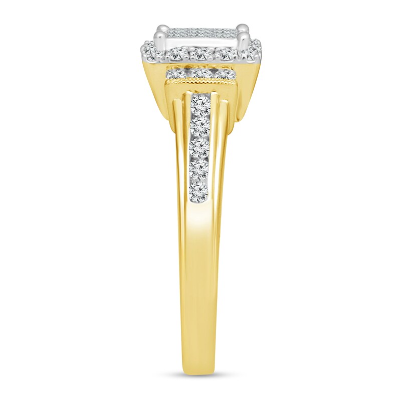 Main Image 2 of 0.58 CT. T.W. Princess Multi-Diamond Linear Tri-Sides Vintage-Style Engagement Ring in 10K Gold