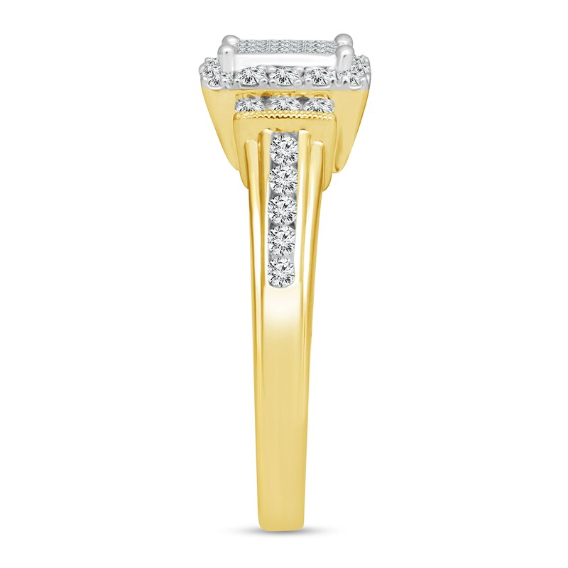 0.58 CT. T.W. Princess Multi-Diamond Linear Tri-Sides Vintage-Style Engagement Ring in 10K Gold