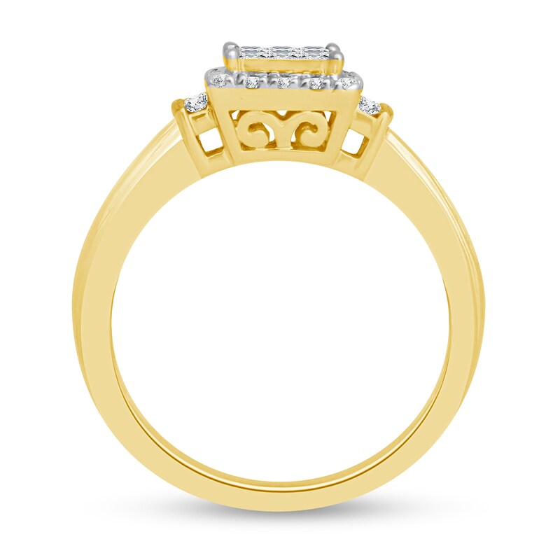 0.58 CT. T.W. Princess Multi-Diamond Linear Tri-Sides Vintage-Style Engagement Ring in 10K Gold