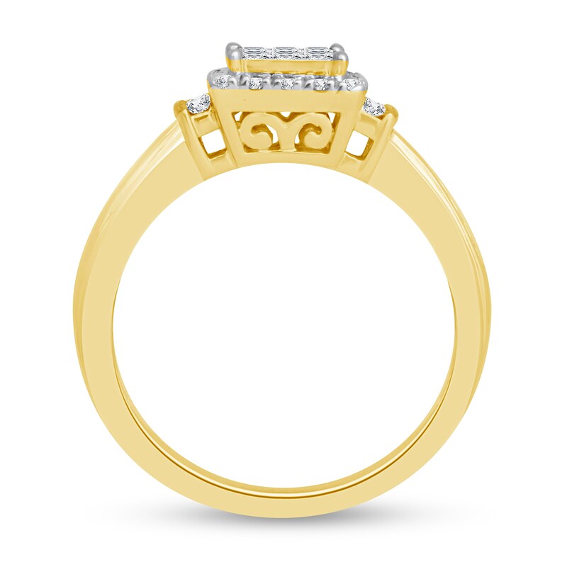 Main Image 3 of 0.58 CT. T.W. Princess Multi-Diamond Linear Tri-Sides Vintage-Style Engagement Ring in 10K Gold