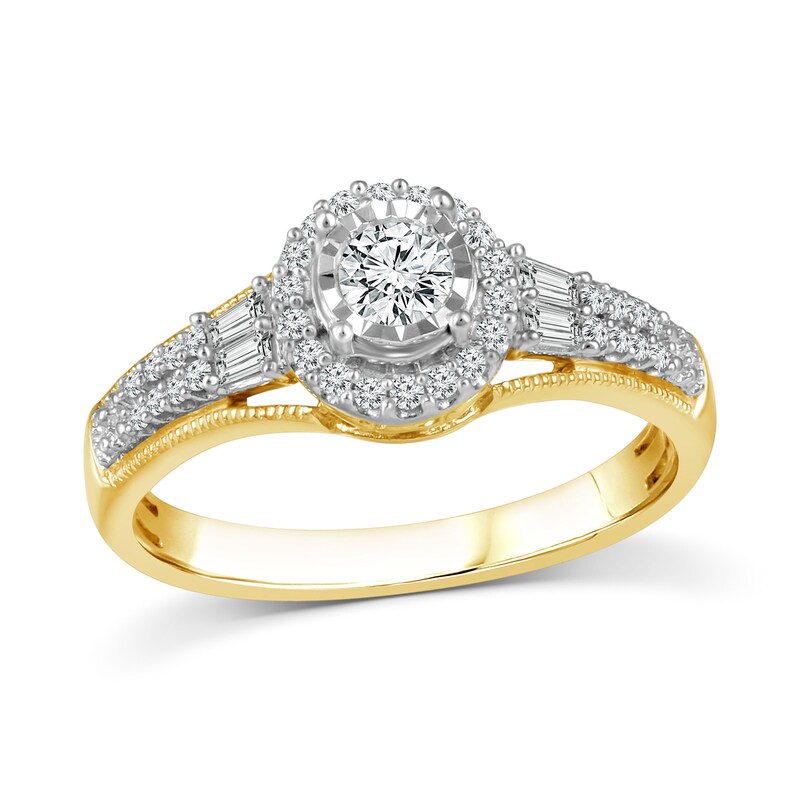 0.37 CT. T.W. Diamond Oval Frame Vintage-Style Engagement Ring in 10K Gold