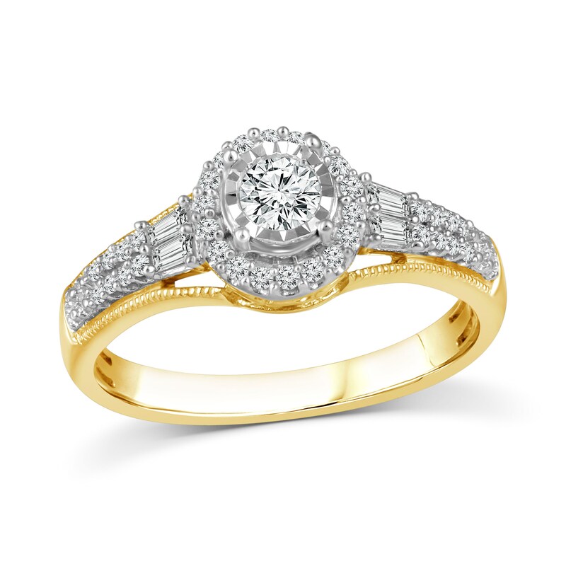 0.37 CT. T.W. Diamond Oval Frame Vintage-Style Engagement Ring in 10K ...