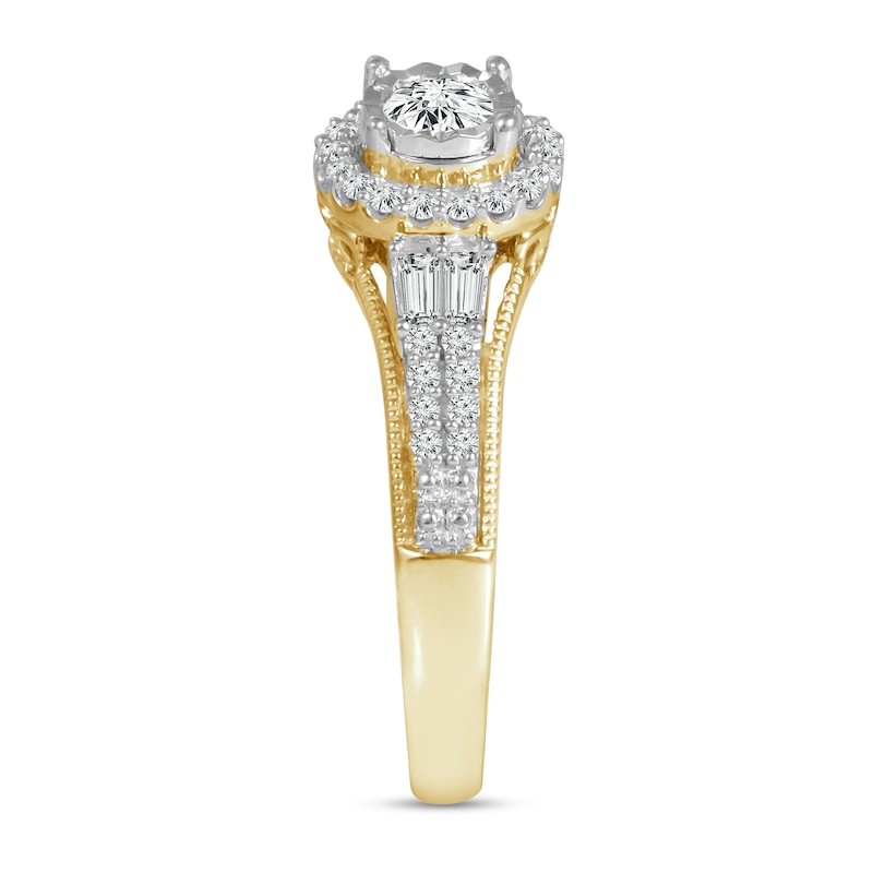 0.37 CT. T.W. Diamond Oval Frame Vintage-Style Engagement Ring in 10K Gold