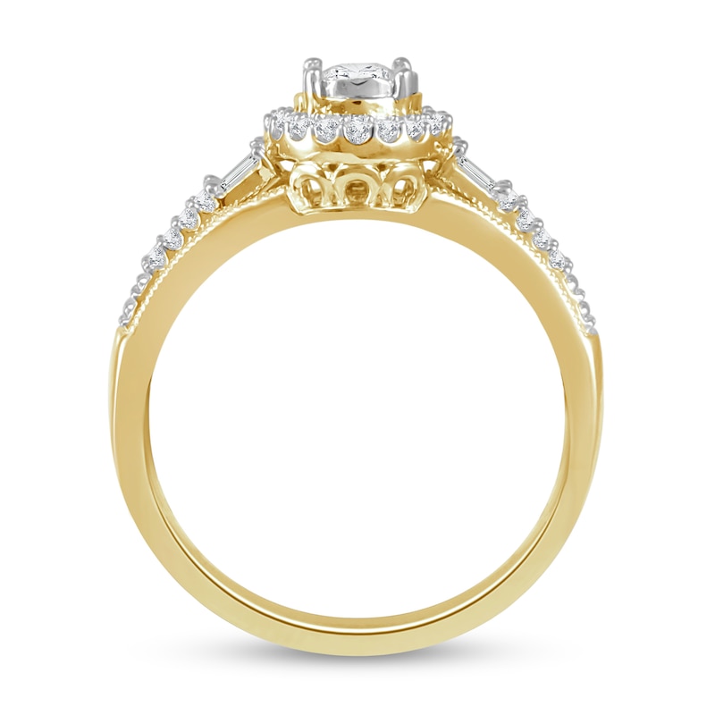 0.37 CT. T.W. Diamond Oval Frame Vintage-Style Engagement Ring in 10K Gold