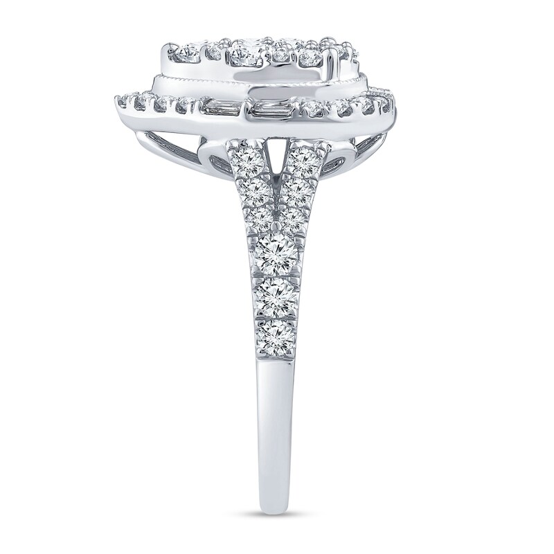 1.45 CT. T.W. Pear Multi-Diamond Vintage-Style Engagement Ring 14K White Gold