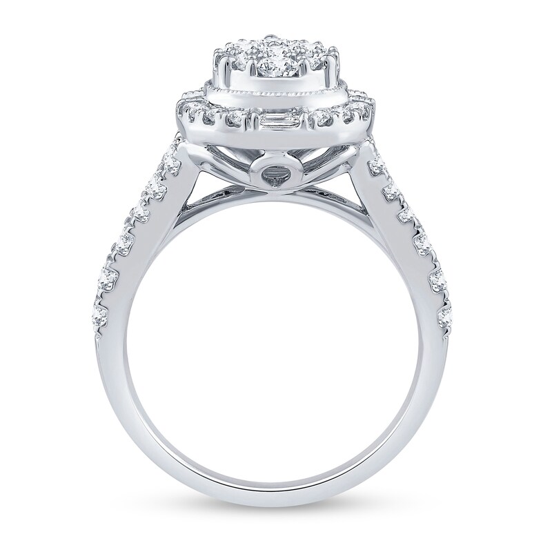 1.45 CT. T.W. Pear Multi-Diamond Vintage-Style Engagement Ring 14K White Gold