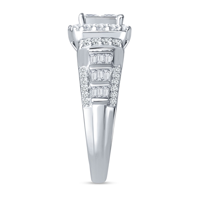 Main Image 2 of 1.75 CT. T.W. Quad Princess-Cut Diamond Frame Tiered Shank Engagement Ring in 14K White Gold