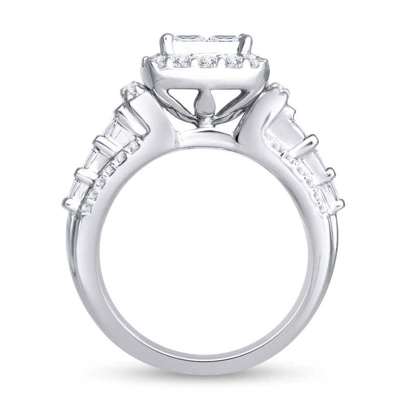 Main Image 3 of 1.75 CT. T.W. Quad Princess-Cut Diamond Frame Tiered Shank Engagement Ring in 14K White Gold