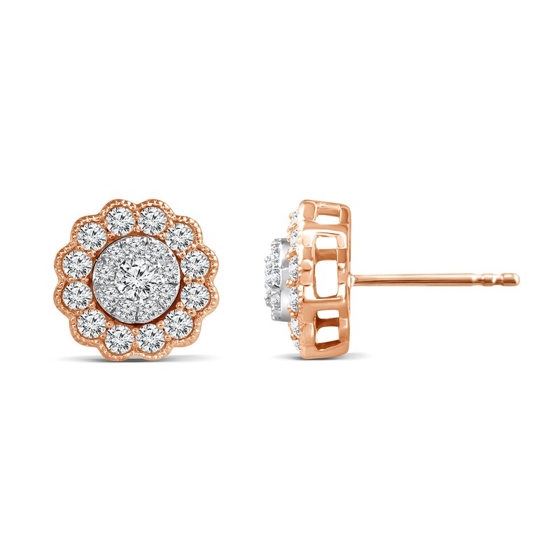 0.45 CT. T.W. Multi-Diamond Scallop Frame Vintage-Style Stud Earrings in 10K Two-Tone Gold