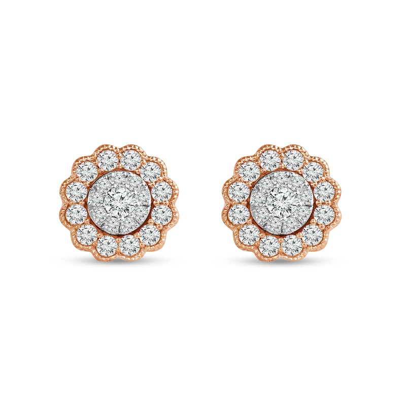 Main Image 2 of 0.45 CT. T.W. Multi-Diamond Scallop Frame Vintage-Style Stud Earrings in 10K Two-Tone Gold