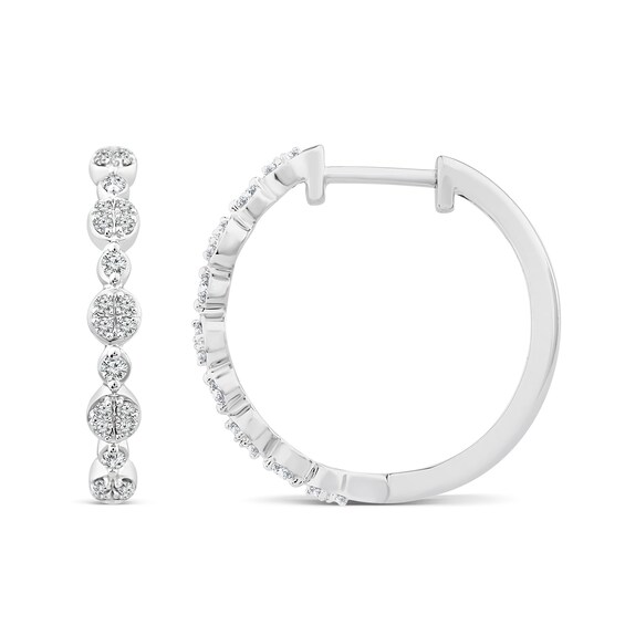 Alternating 0.23 CT. T.W. Multi-Diamond Hoop Earrings in 10K White Gold