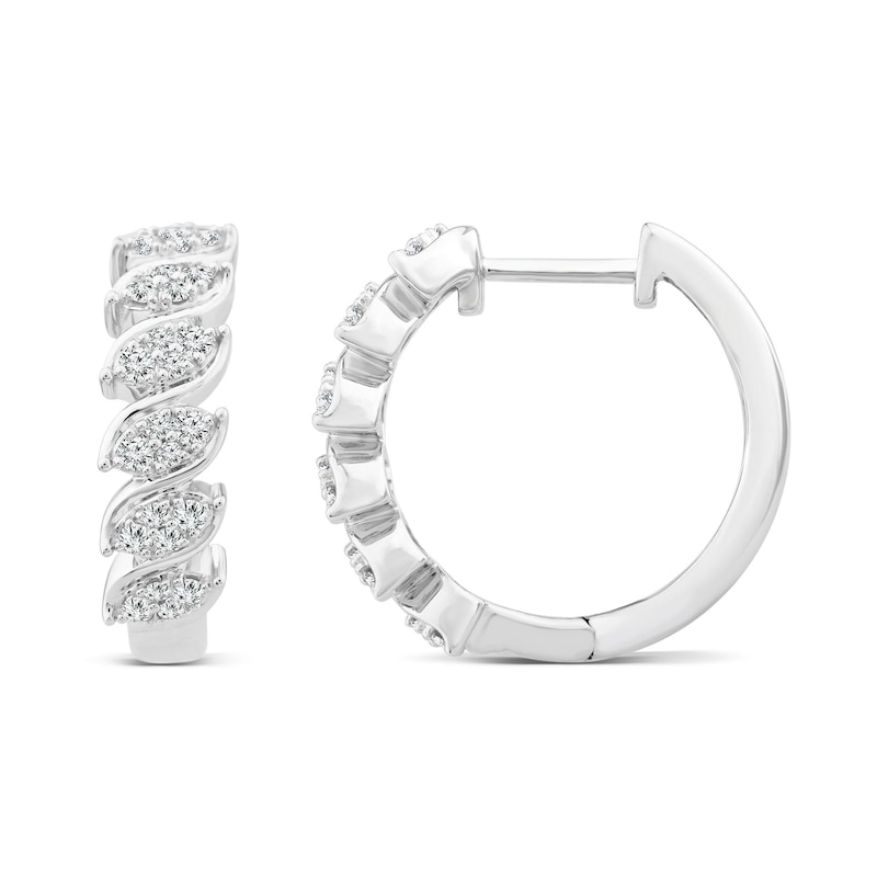 Sideways 0.29 CT. T.W. Marquise Multi-Diamond Cascading Hoop Earrings in 10K White Gold