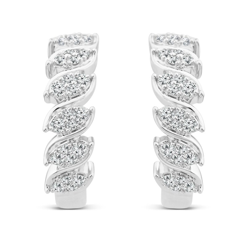 Sideways 0.29 CT. T.W. Marquise Multi-Diamond Cascading Hoop Earrings in 10K White Gold