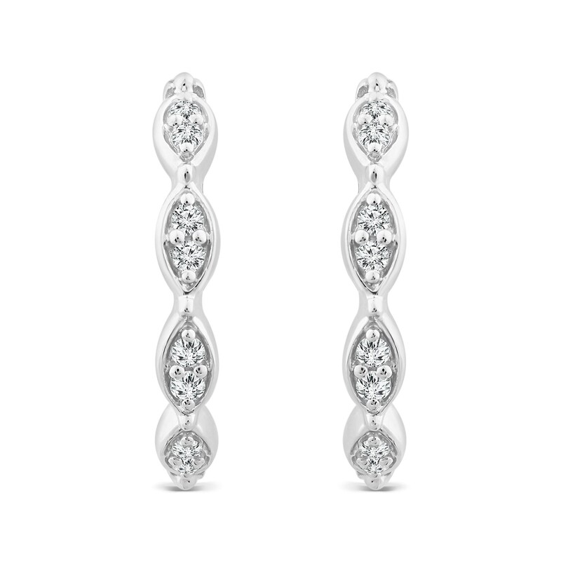 0.115 CT. T.W. Marquise Multi-Diamond Hoop Earrings in 10K White Gold